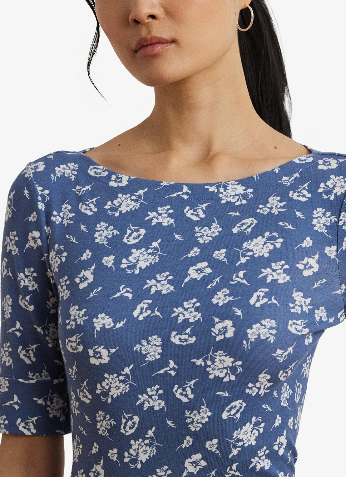 Ralph Lauren Top met boothals en bloemenprint - detail 2 blauw