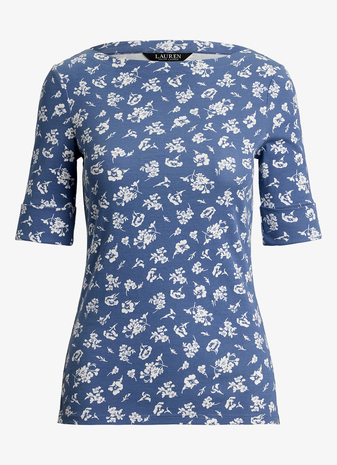 Ralph Lauren Top met boothals en bloemenprint - voorkant 3 blauw
