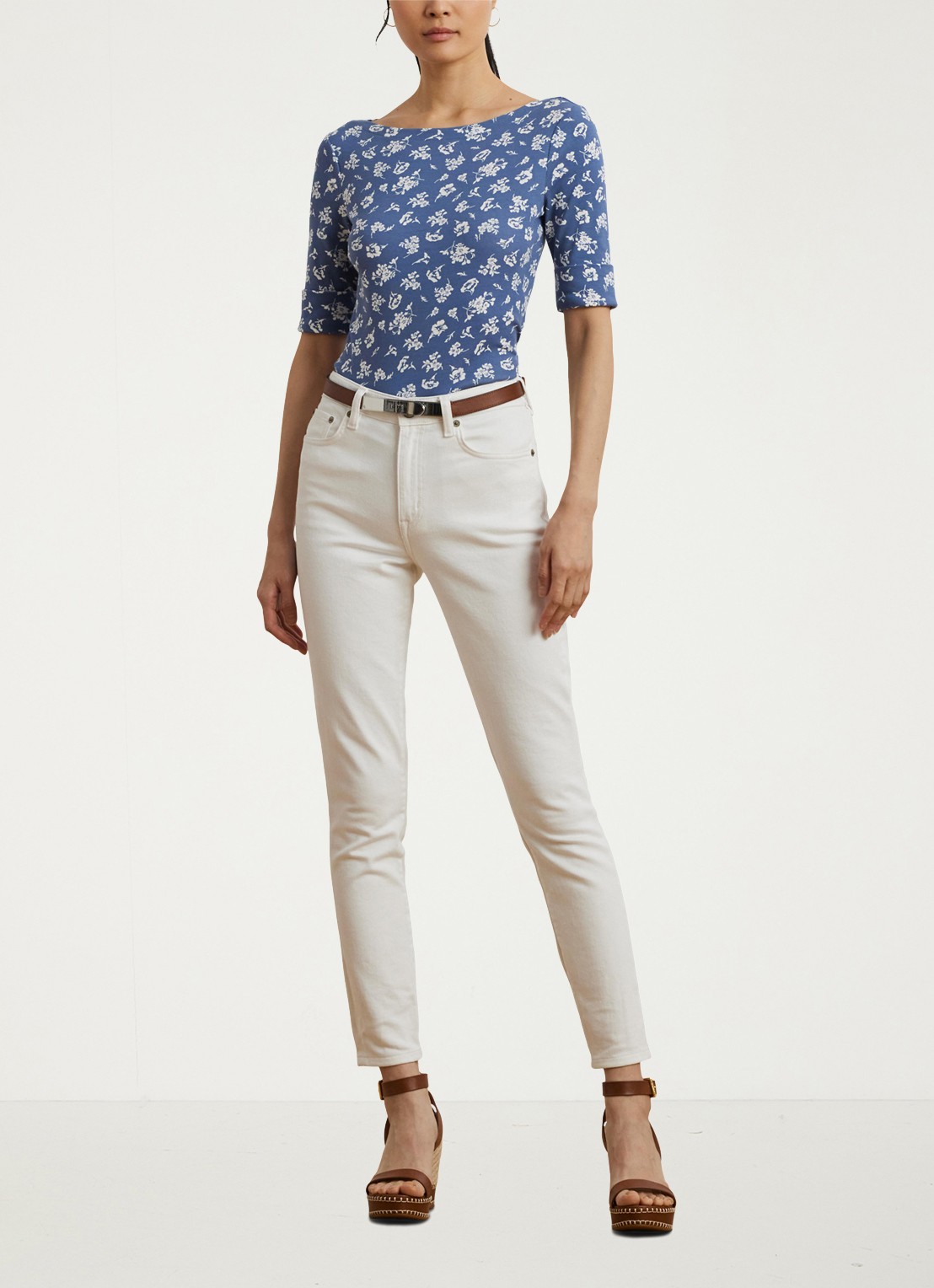 Ralph Lauren Top met boothals en bloemenprint - voorkant 4 blauw