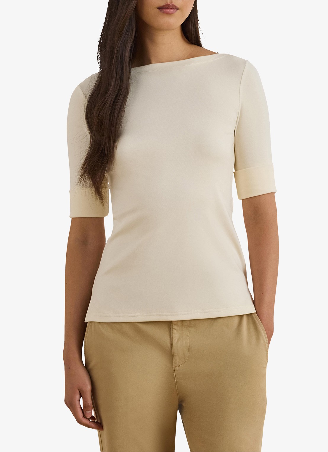 Ralph Lauren Top met boothals - detail 4 mascarpone cream / beige