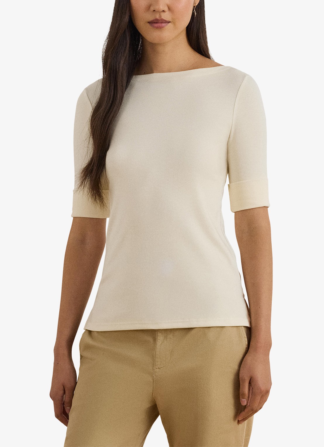 Ralph Lauren Top met boothals - voorkant 2 mascarpone cream / beige