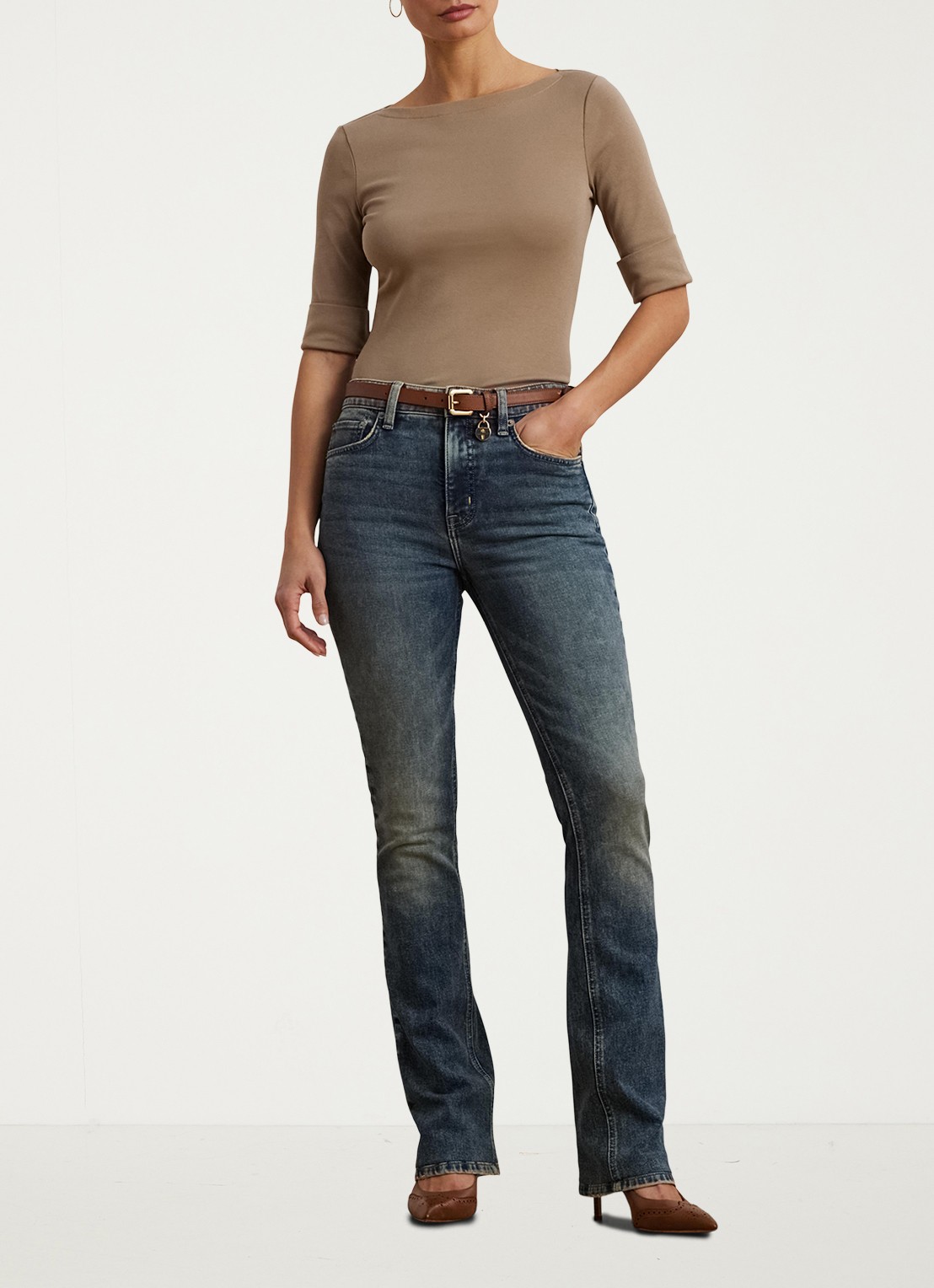 Ralph Lauren Top met boothals - voorkant 5 madison tan / beige