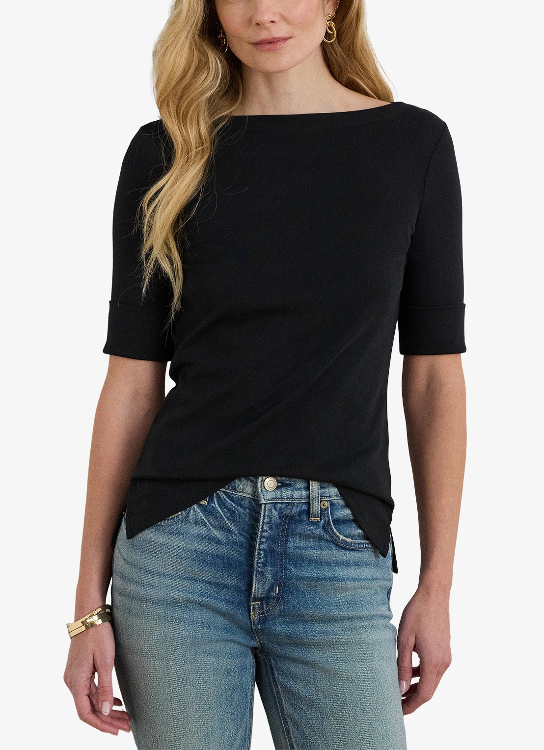 Ralph Lauren Top met boothals - detail 3 polo black / zwart