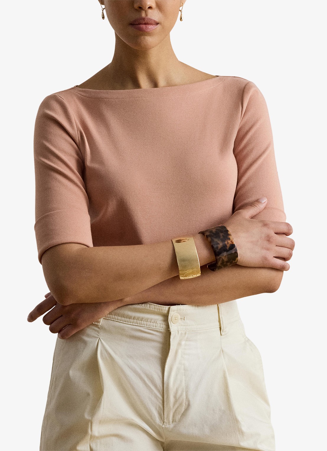 Ralph Lauren Top met boothals - detail 3 pink sienna / roze