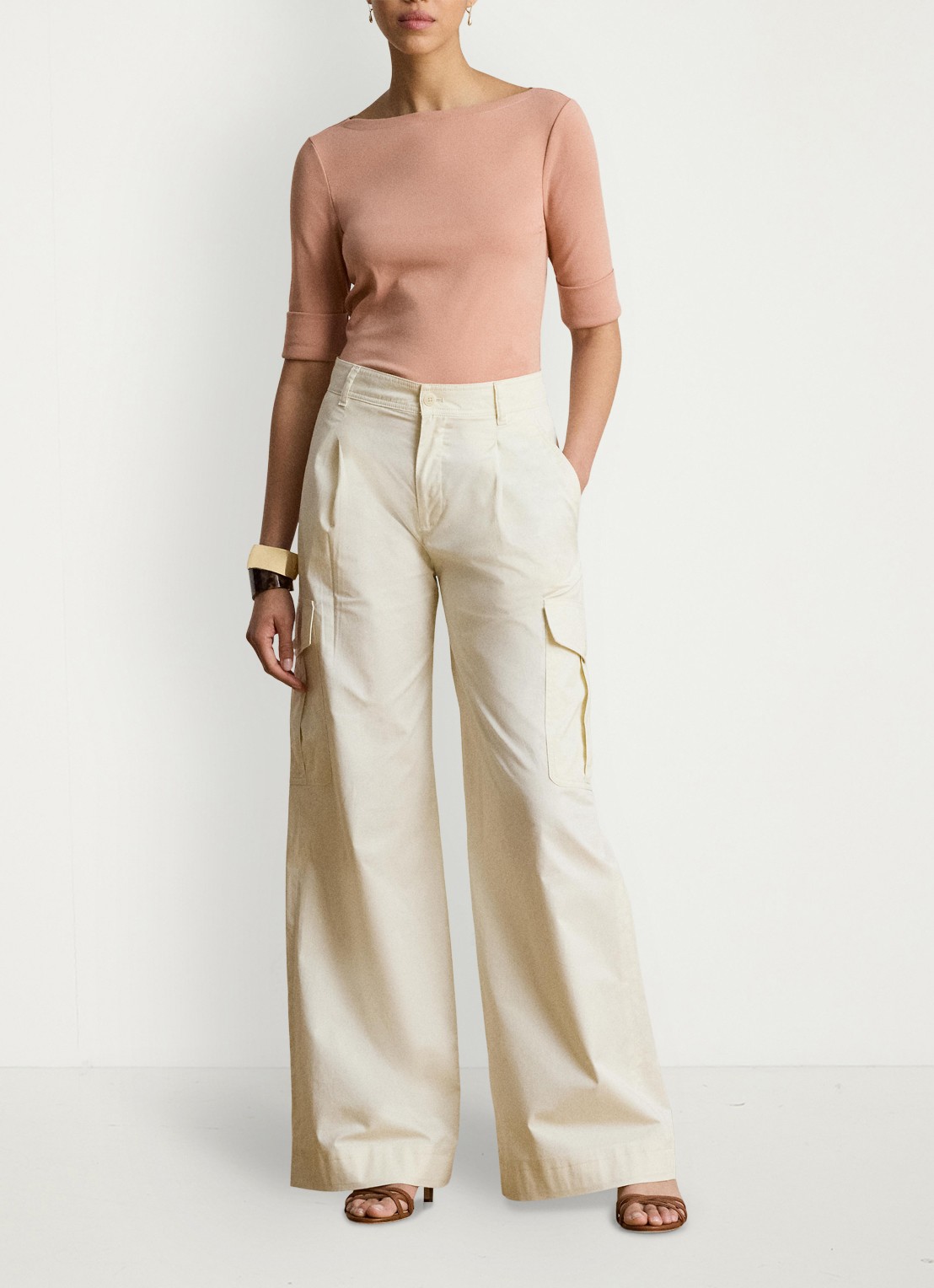 Ralph Lauren Top met boothals - voorkant 2 pink sienna / roze