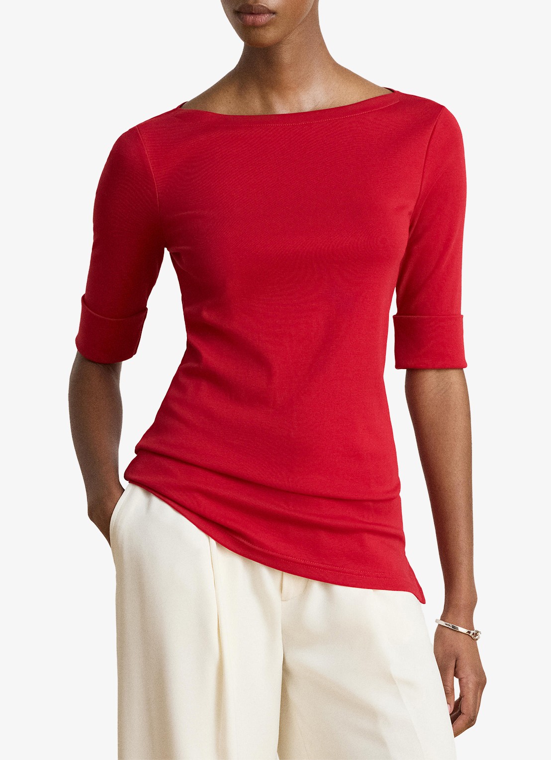 Ralph Lauren Top met boothals - detail ralph red / rood
