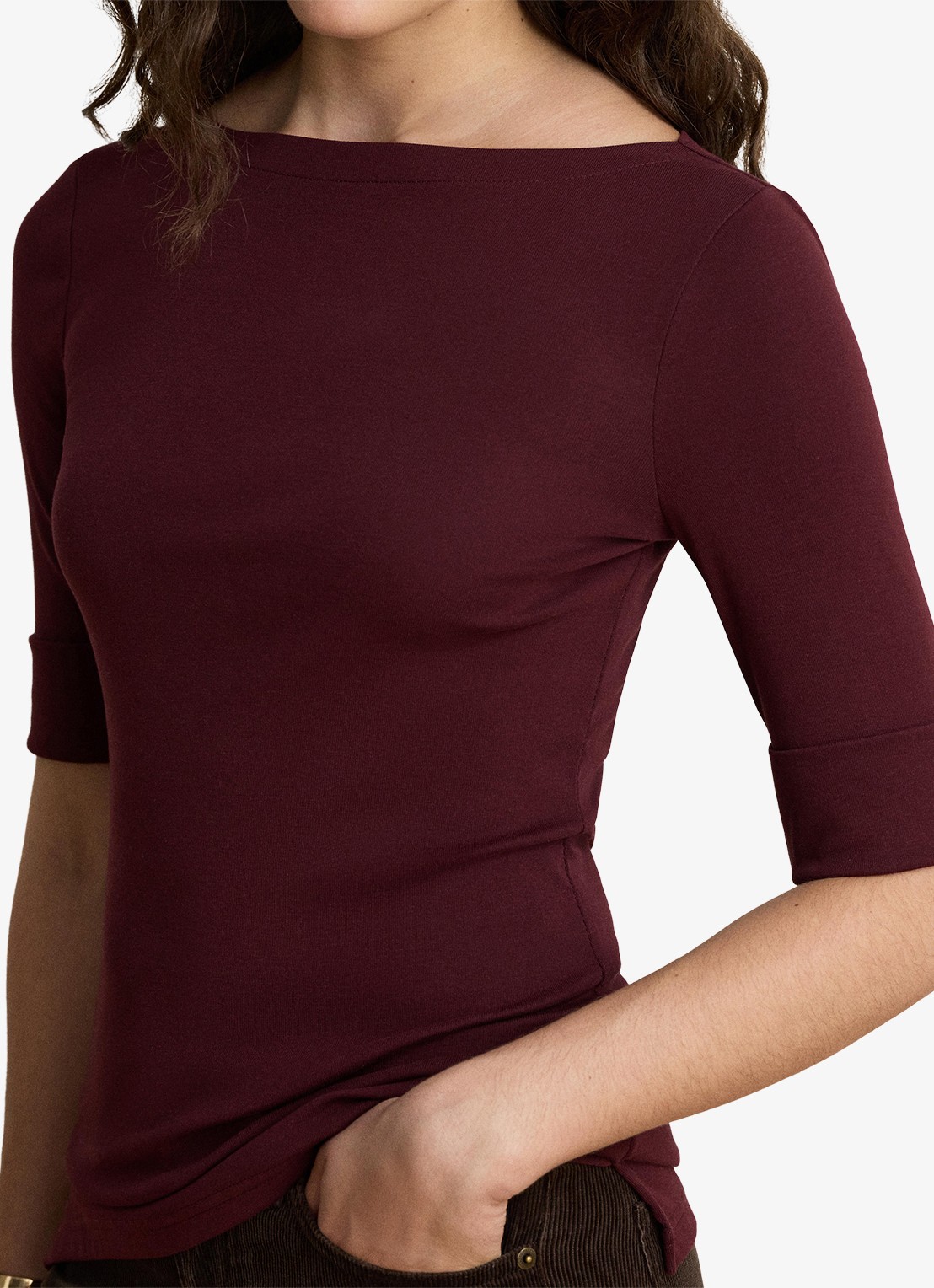 Ralph Lauren Top met boothals - detail 4 dark garnet / bordeauxrood
