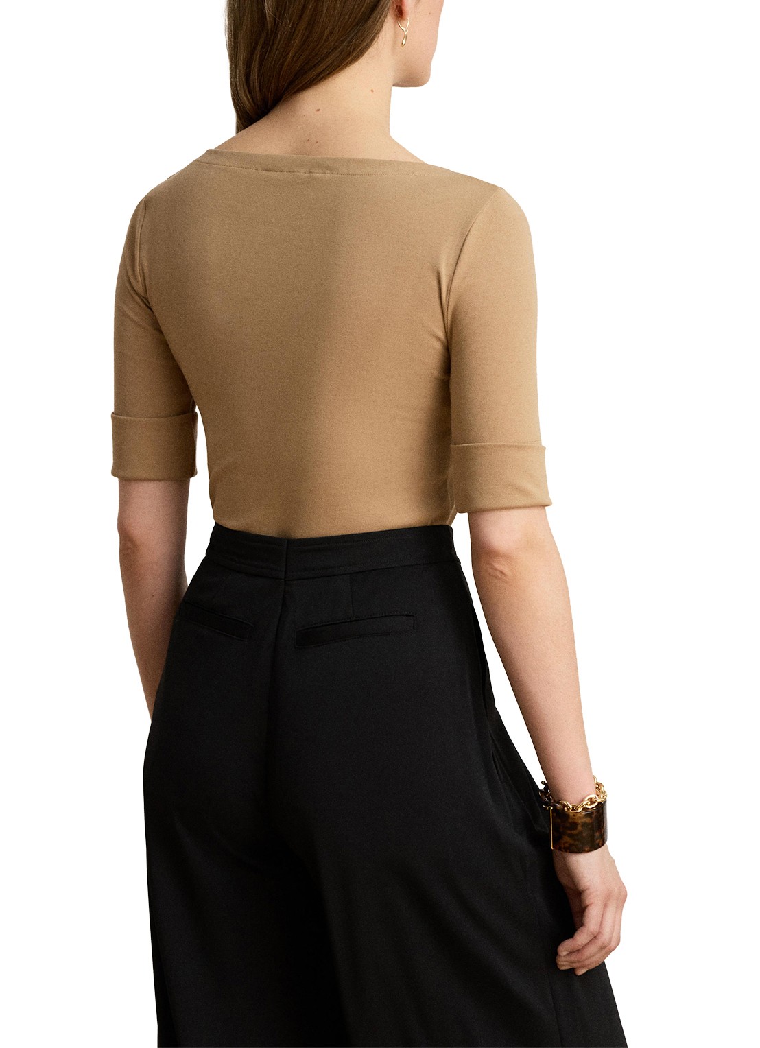 Ralph Lauren Top met boothals - achterkant 5 lauren camel / beige