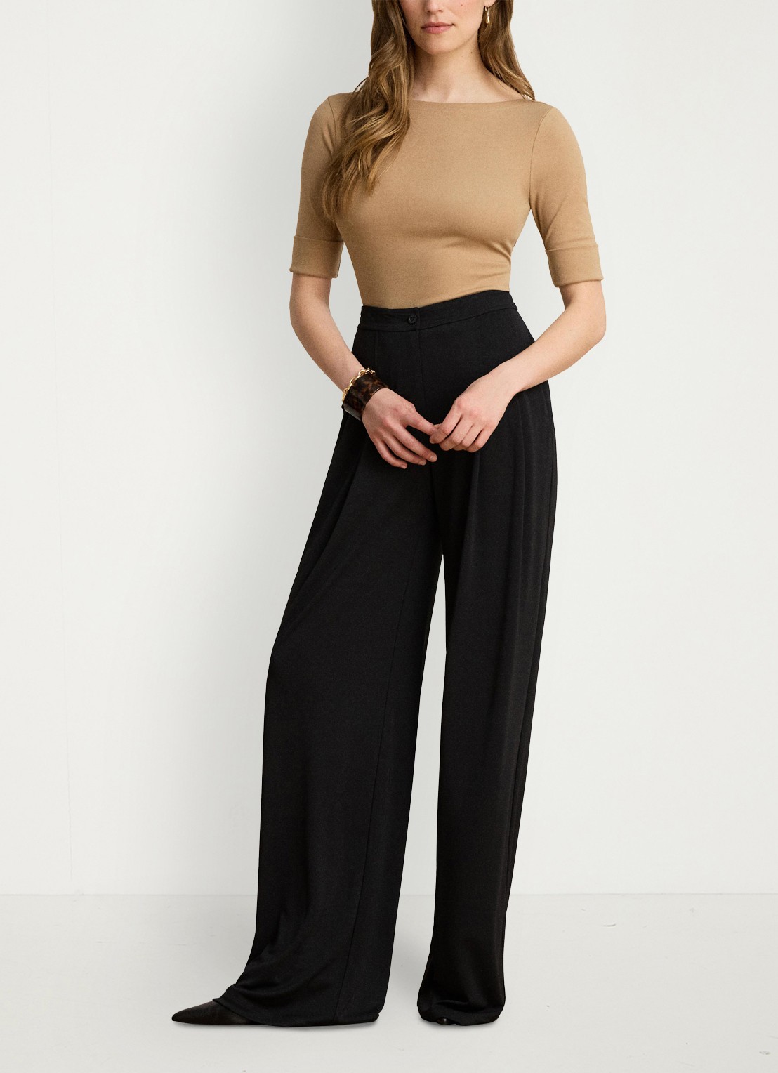 Ralph Lauren Top met boothals - voorkant 2 lauren camel / beige