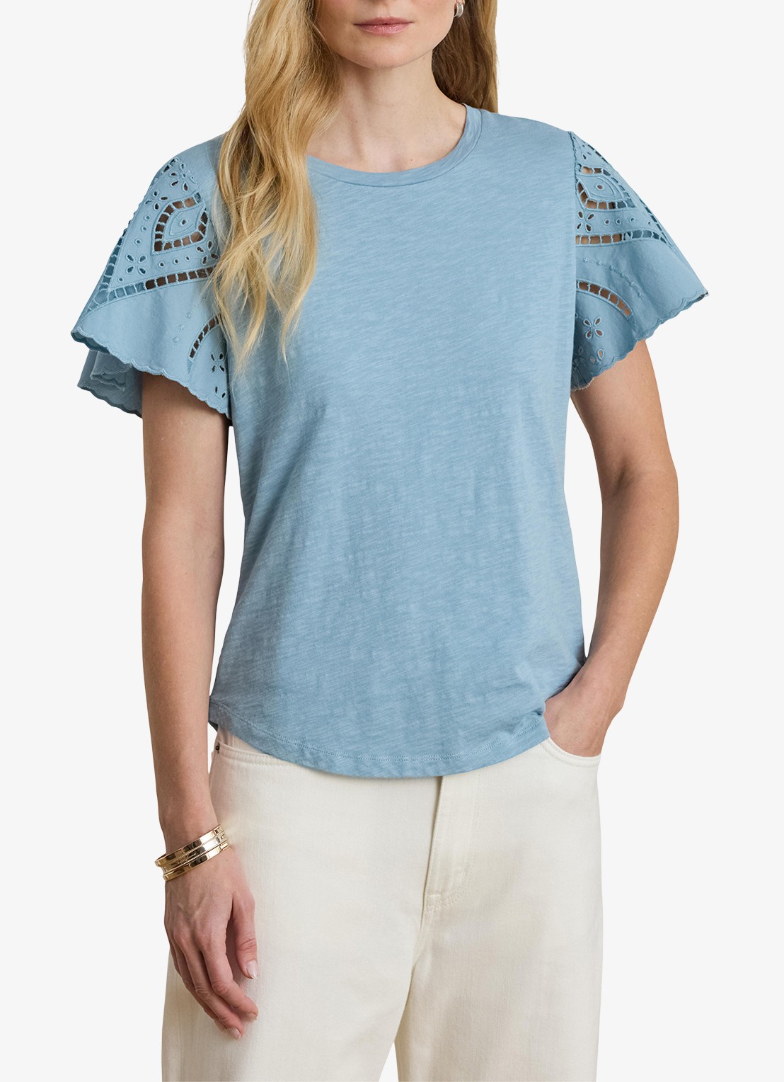 Ralph Lauren Top met broderie - detail 2 blue note / blauw