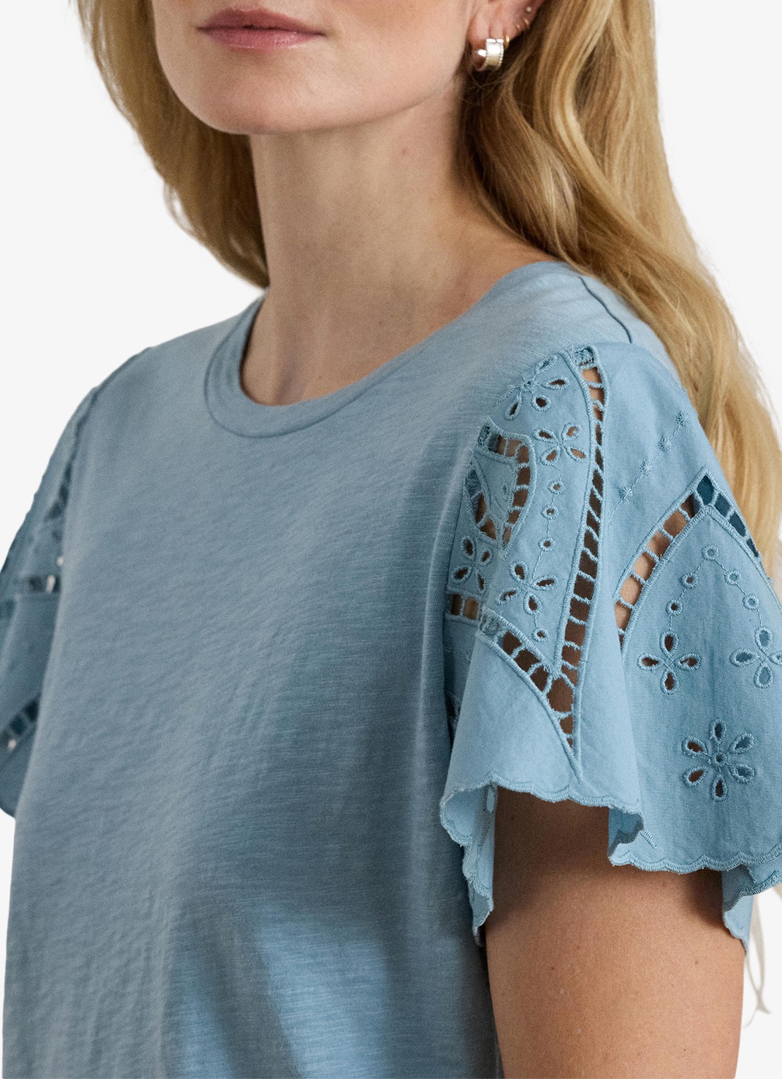 Ralph Lauren Top met broderie - detail 3 blue note / blauw