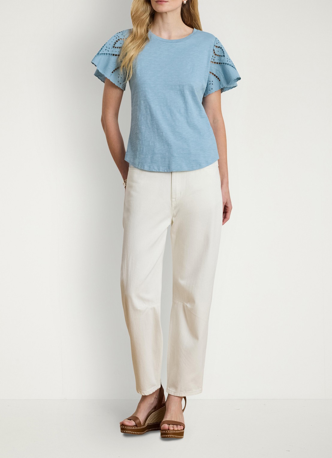 Ralph Lauren Top met broderie - voorkant 5 blue note / blauw