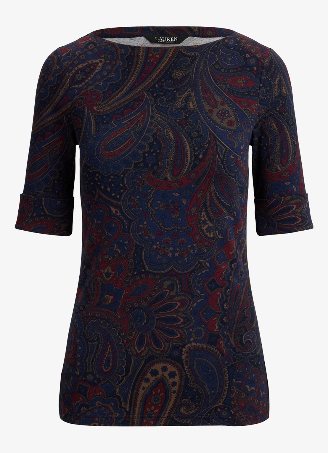 Ralph Lauren Top met paisley dessin en boothals - voorkant 4 navy multi / blauw
