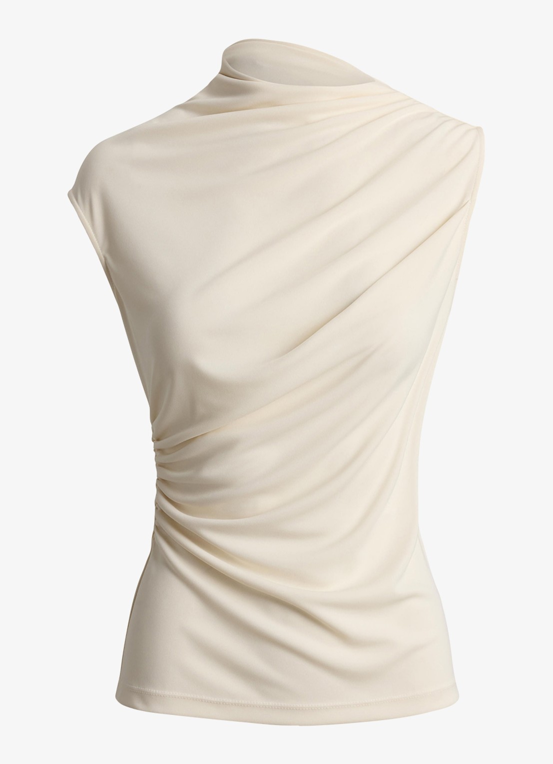 Ralph Lauren Top met plooidetail en assymetrische hals - voorkant 2 mascarpone crème / crème