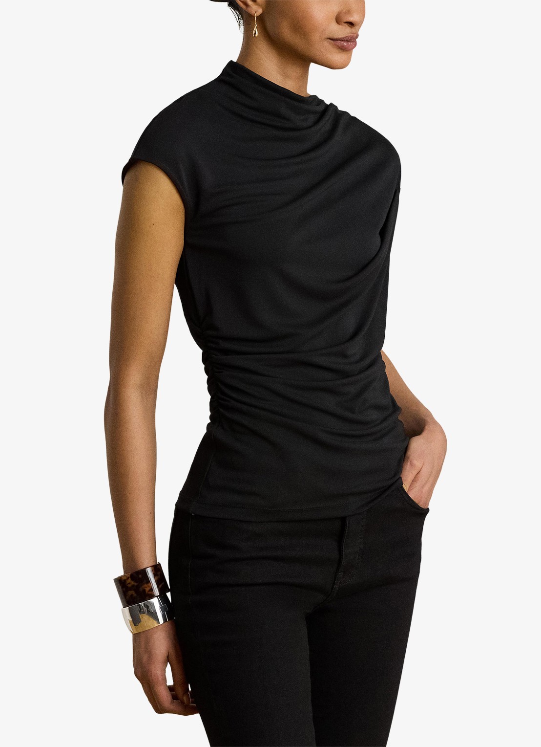 Ralph Lauren Top met plooidetail en assymetrische hals - detail 4 zwart