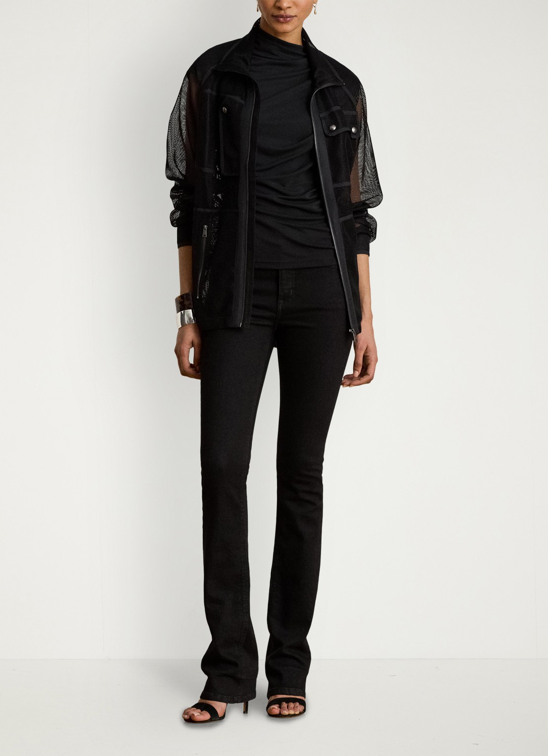 Ralph Lauren Top met plooidetail en assymetrische hals - voorkant 3 zwart