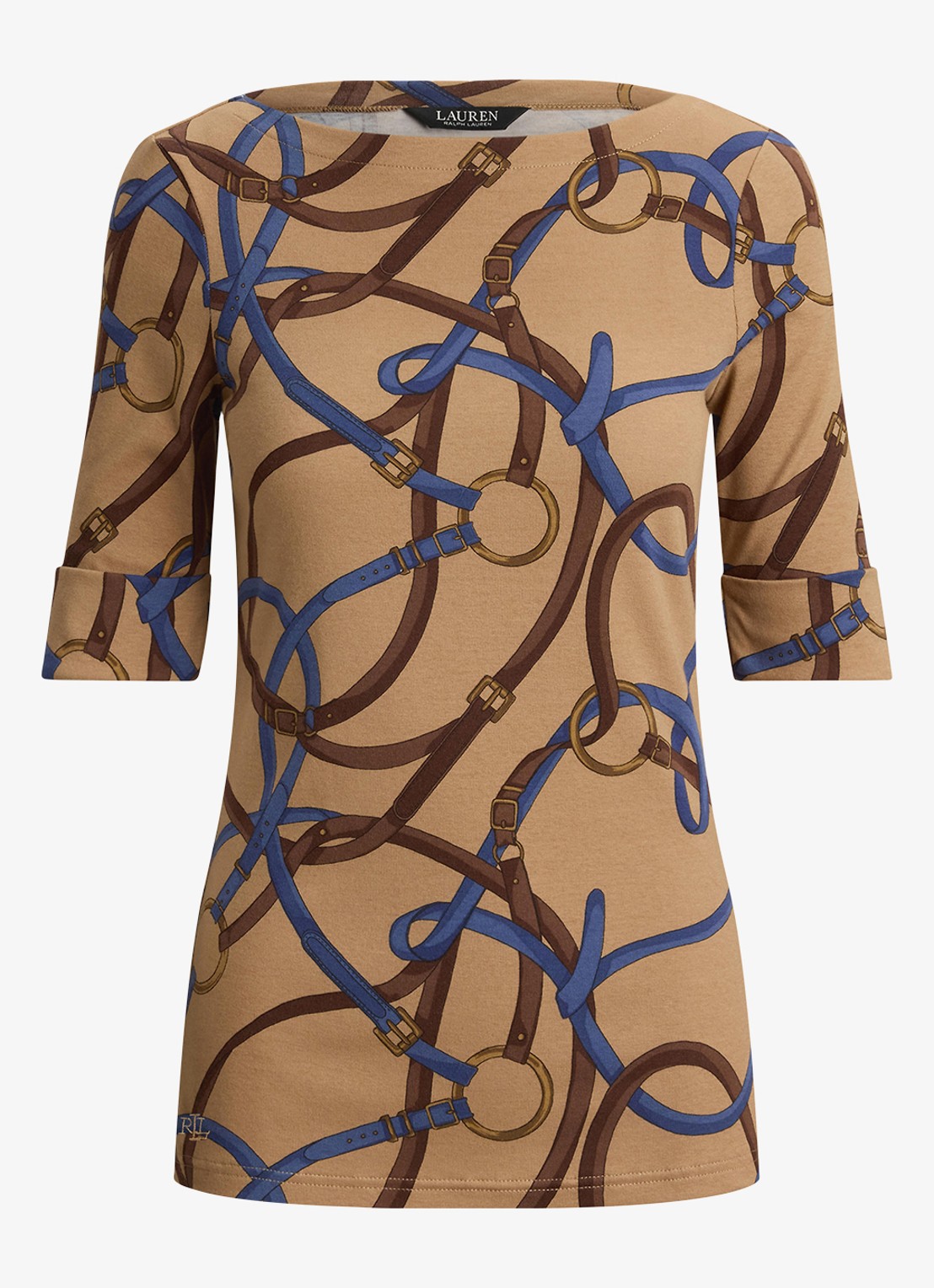 Ralph Lauren Top met print en boothals - voorkant 2 camel multi / beige