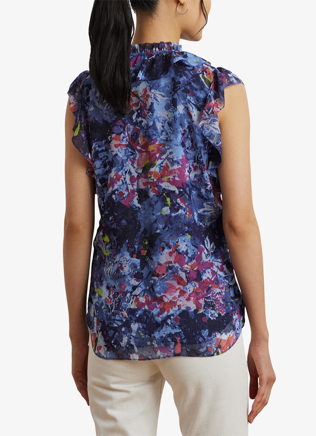 Ralph Lauren Top met ruches en print - achterkant blue multi / blauw