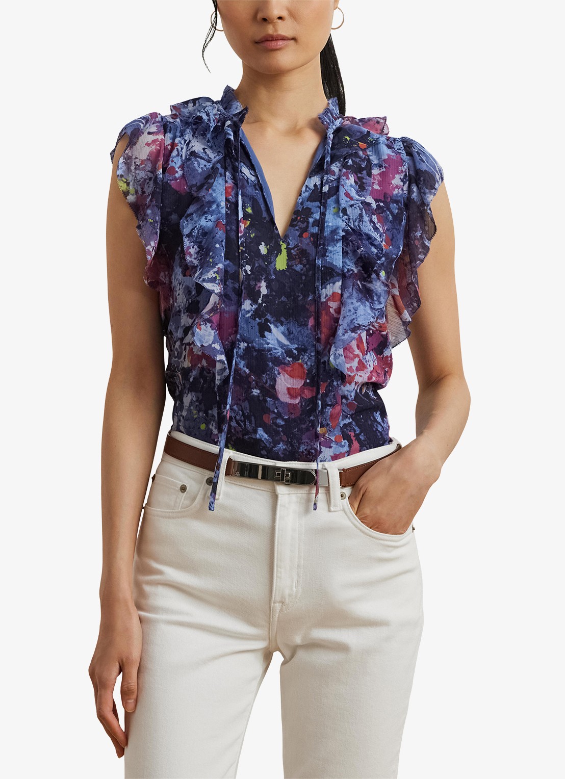 Ralph Lauren Top met ruches en print - detail 4 blue multi / blauw