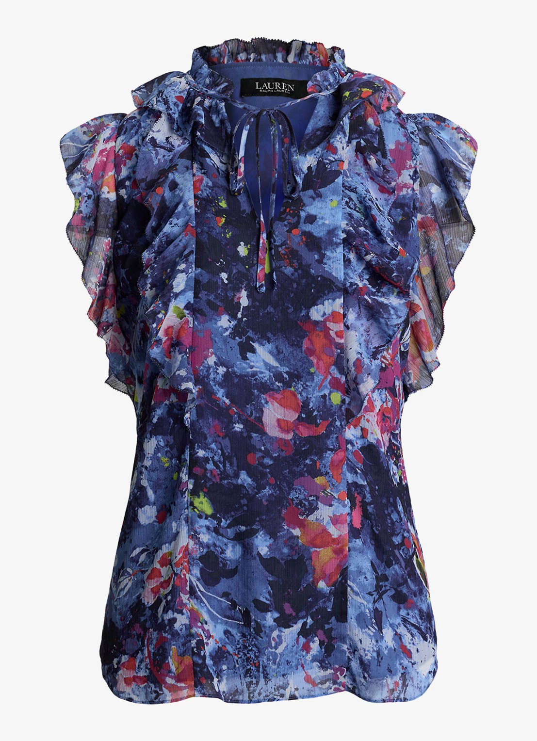 Ralph Lauren Top met ruches en print - voorkant 2 blue multi / blauw