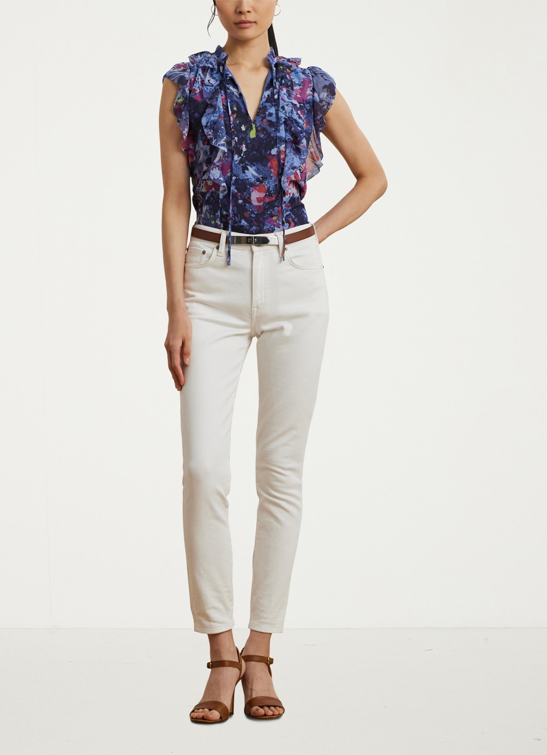 Ralph Lauren Top met ruches en print - voorkant 3 blue multi / blauw