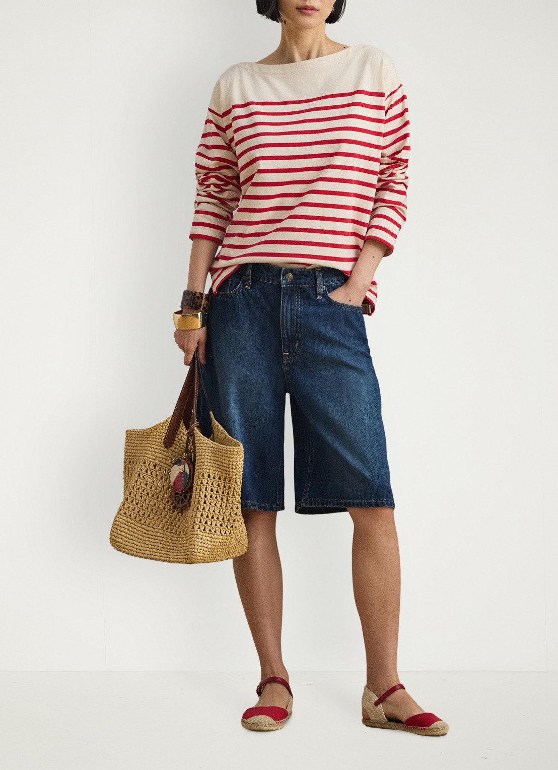 Ralph Lauren Top met streepprint - voorkant 5 mascarpone cream / creme