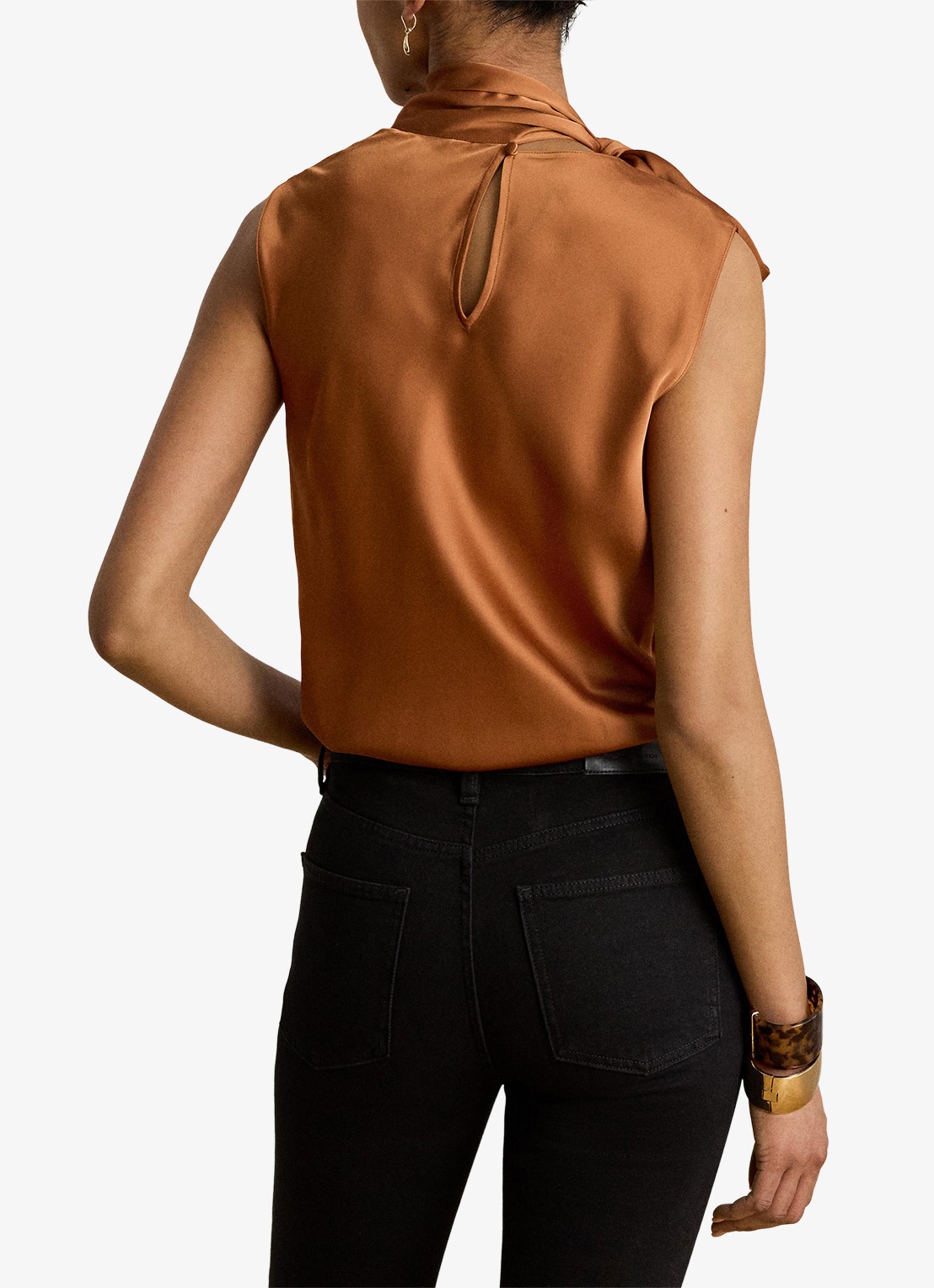 Ralph Lauren Top van satijn met sjaalkraag - achterkant 3 red terracotta / rood