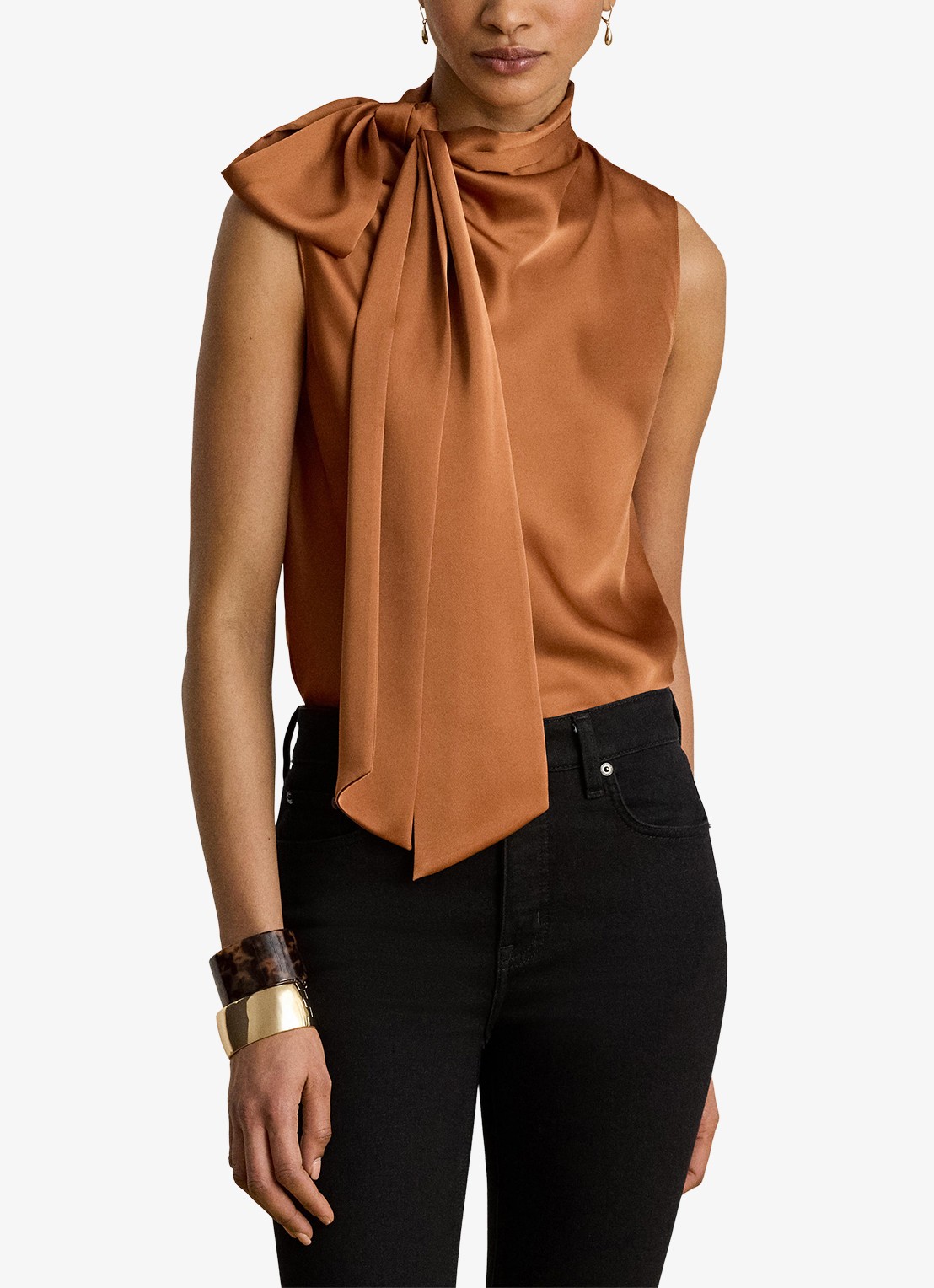 Ralph Lauren Top van satijn met sjaalkraag - detail 4 red terracotta / rood