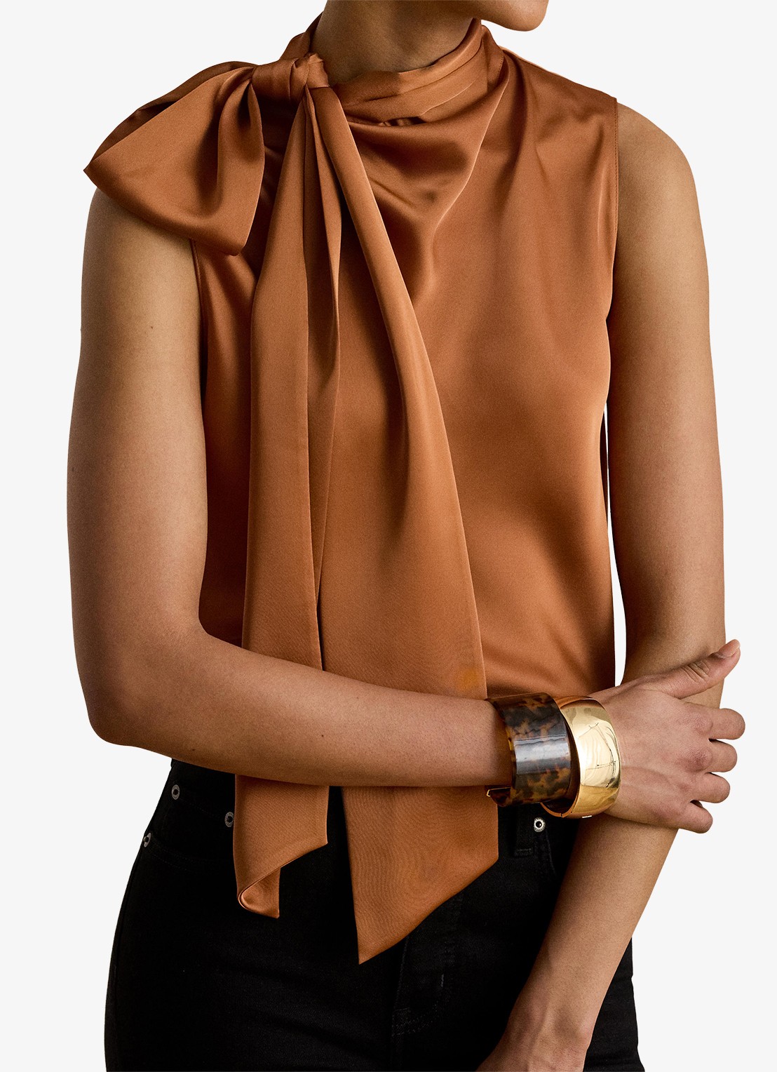 Ralph Lauren Top van satijn met sjaalkraag - detail 5 red terracotta / rood