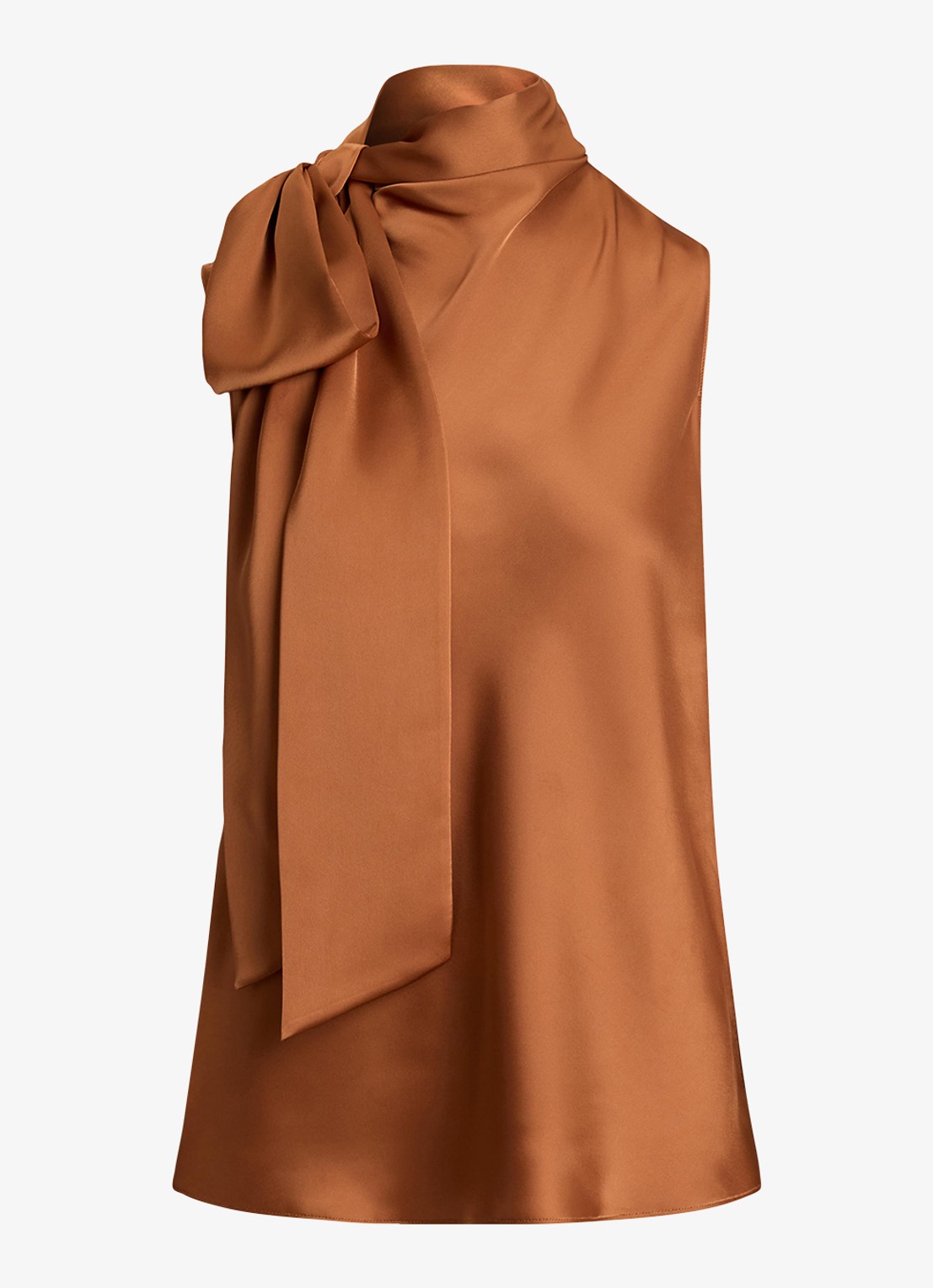 Ralph Lauren Top van satijn met sjaalkraag - voorkant red terracotta / rood