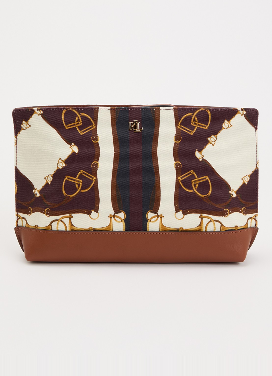 Ralph Lauren Top Zip clutch van katoen  - voorkant bruin