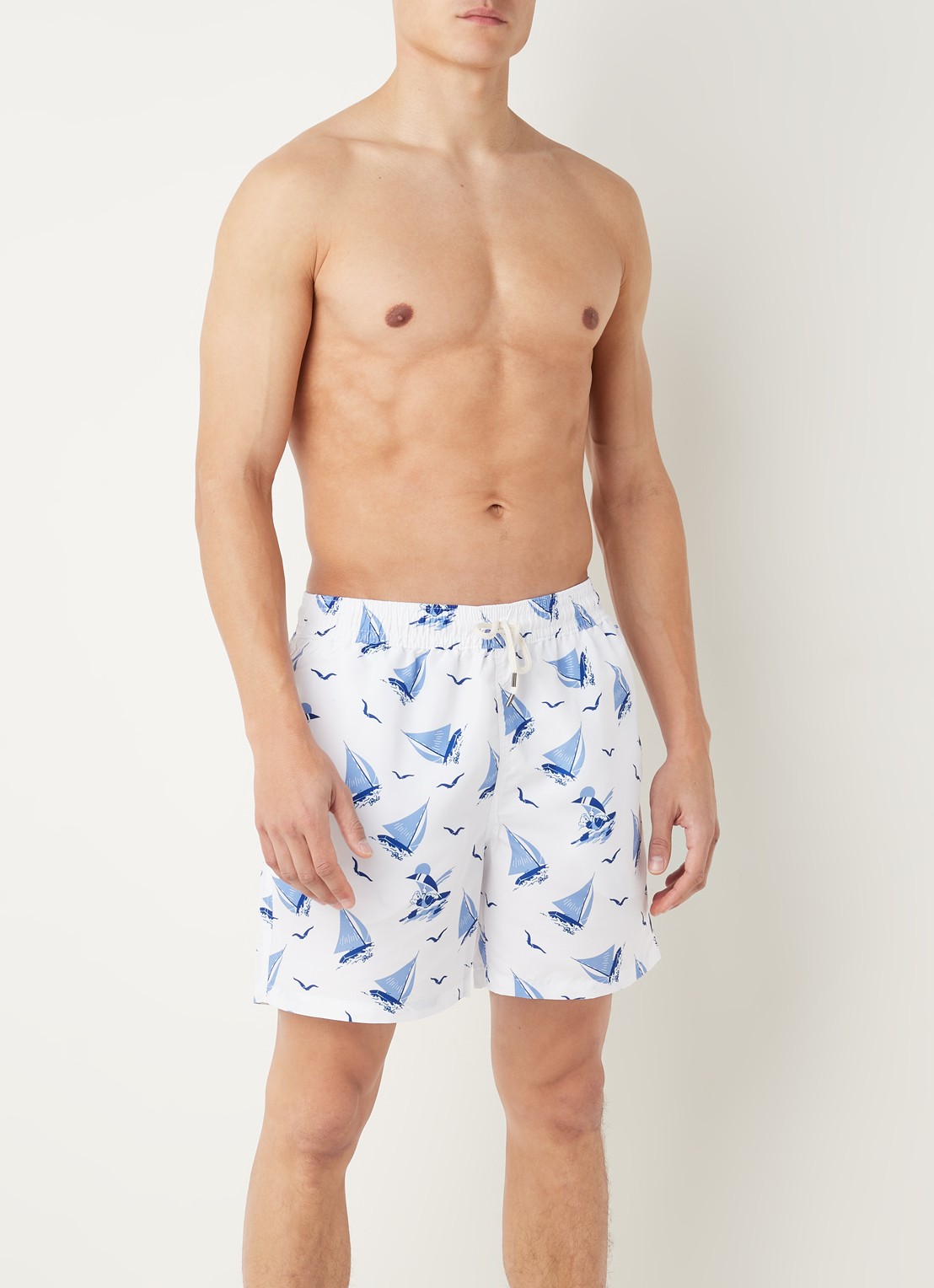 Ralph Lauren Traveler zwemshort met logoprint en steekzakken - voorkant lichtblauw