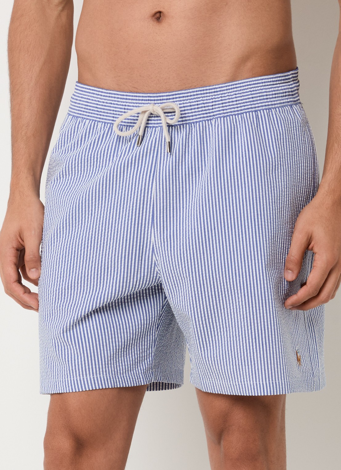 Ralph Lauren Traveler zwemshorts met streepprint en steekzakken - detail 2 staalblauw