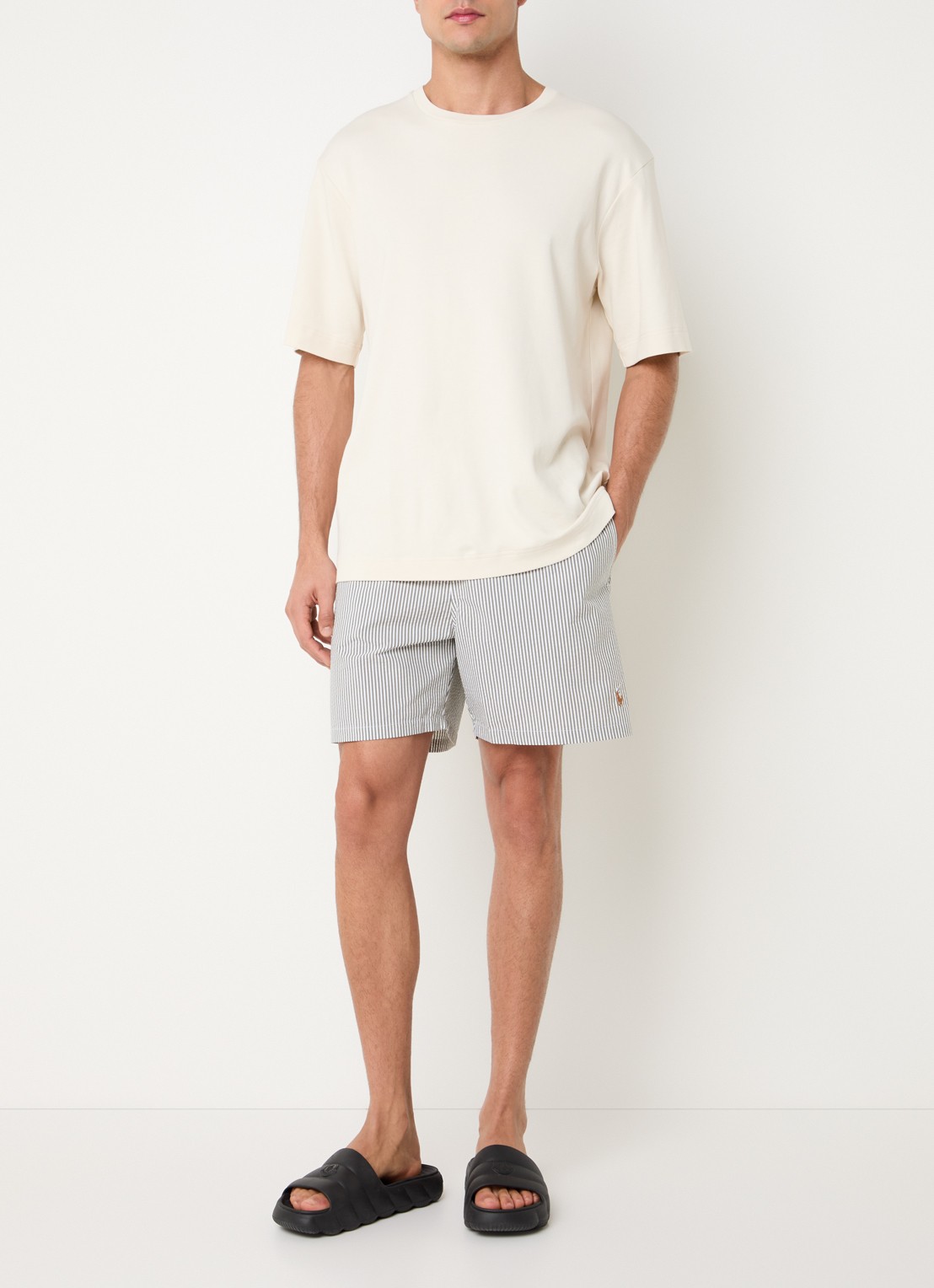 Ralph Lauren Traveler zwemshorts met streepprint en steekzakken - voorkant 4 new olive seersucker / groen