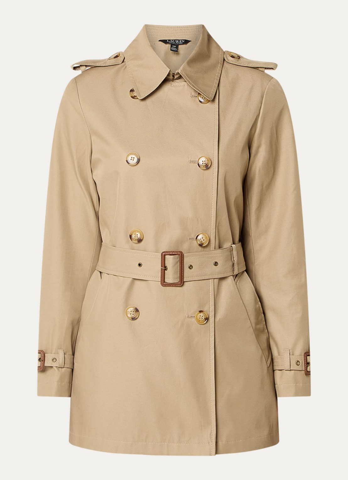 Ralph Lauren Trenchcoat met ceintuur en steekzakken  - voorkant 2 camel