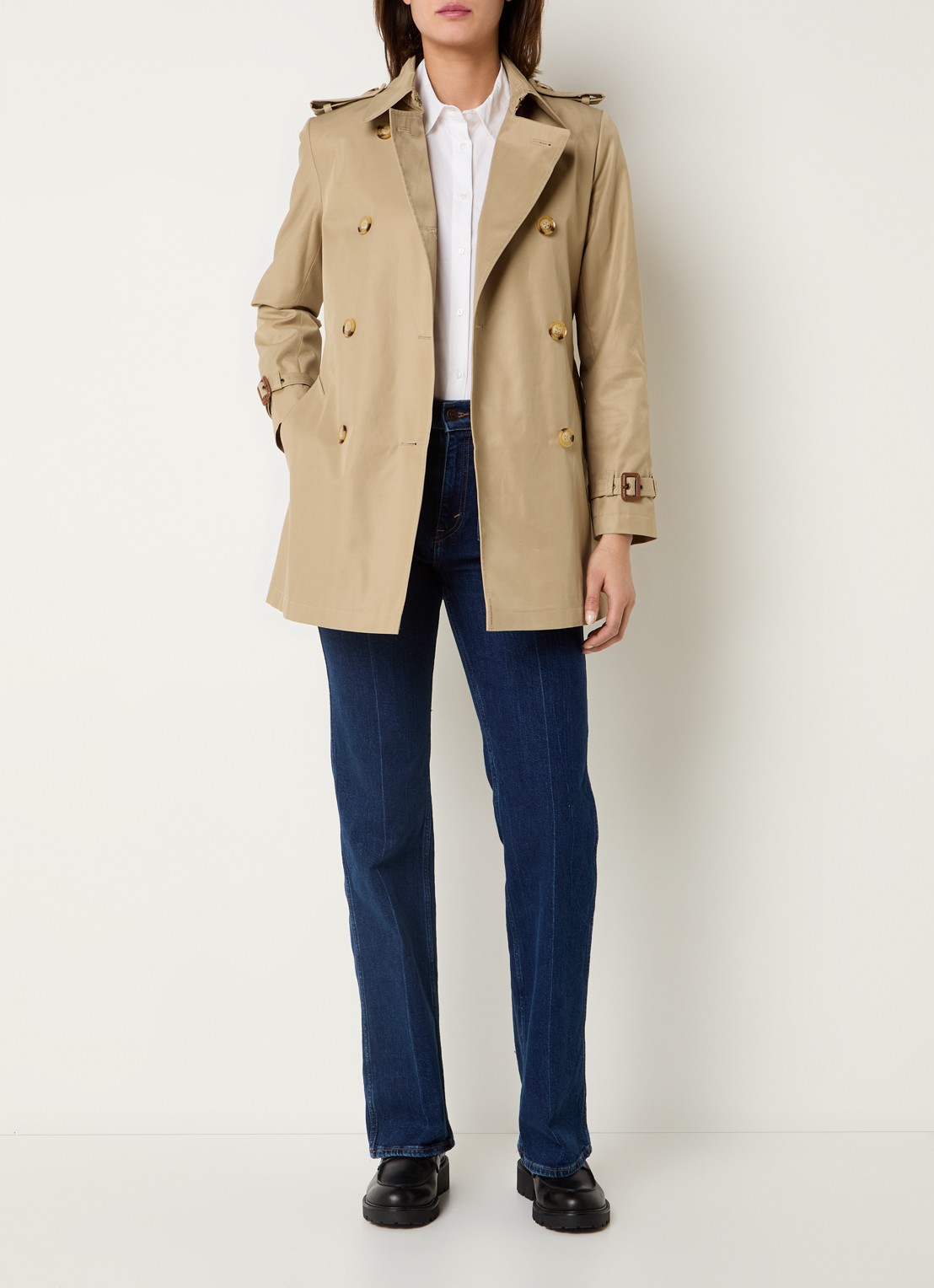 Ralph Lauren Trenchcoat met ceintuur en steekzakken  - voorkant 3 camel