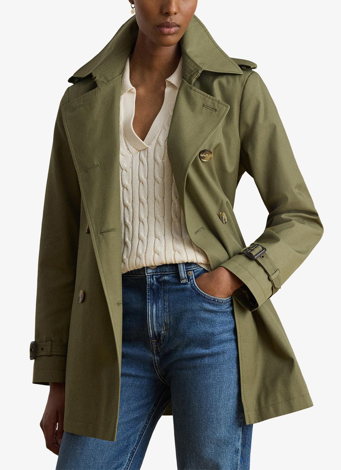 Ralph Lauren Trenchcoat met ceintuur en steekzakken  - detail 2 light agave / groen