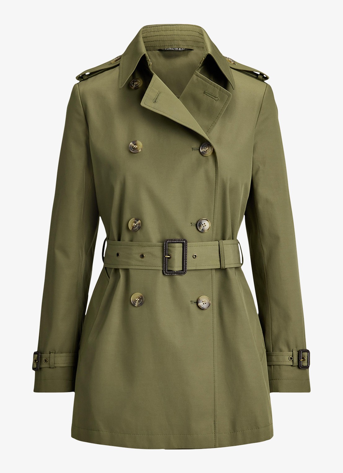 Ralph Lauren Trenchcoat met ceintuur en steekzakken  - voorkant 4 light agave / groen