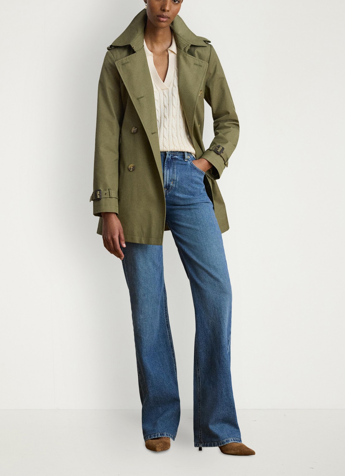 Ralph Lauren Trenchcoat met ceintuur en steekzakken  - voorkant 5 light agave / groen