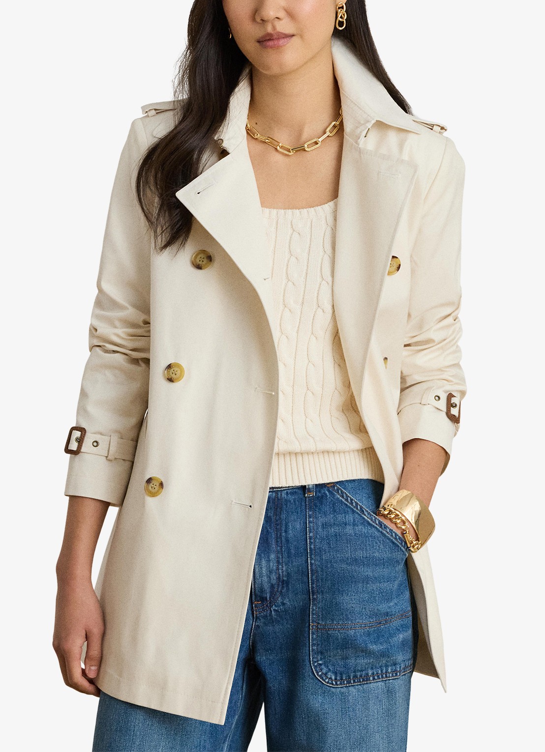 Ralph Lauren Trenchcoat met ceintuur en steekzakken  - detail mascarpone crème / crème