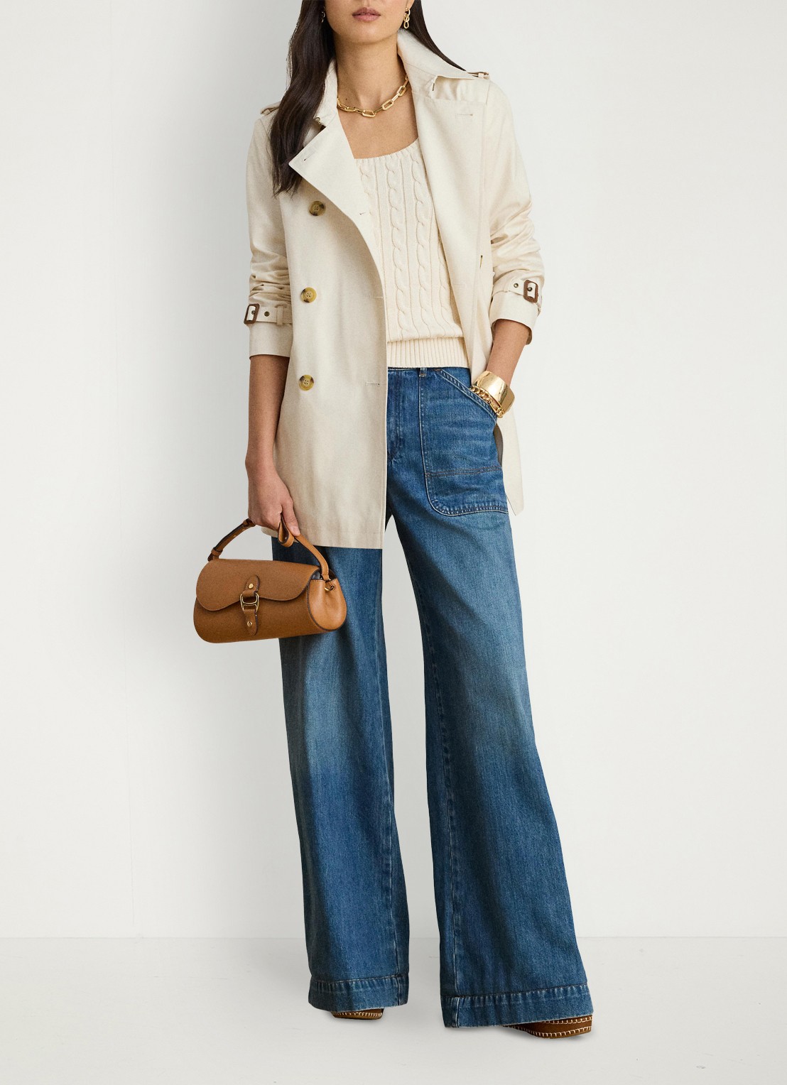 Ralph Lauren Trenchcoat met ceintuur en steekzakken  - voorkant 4 mascarpone crème / crème