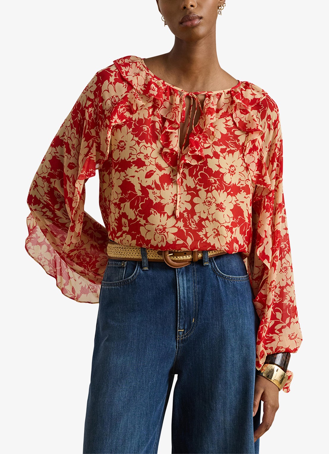 Ralph Lauren Tuniek met bloemenprint met ruches - detail red tan / rood