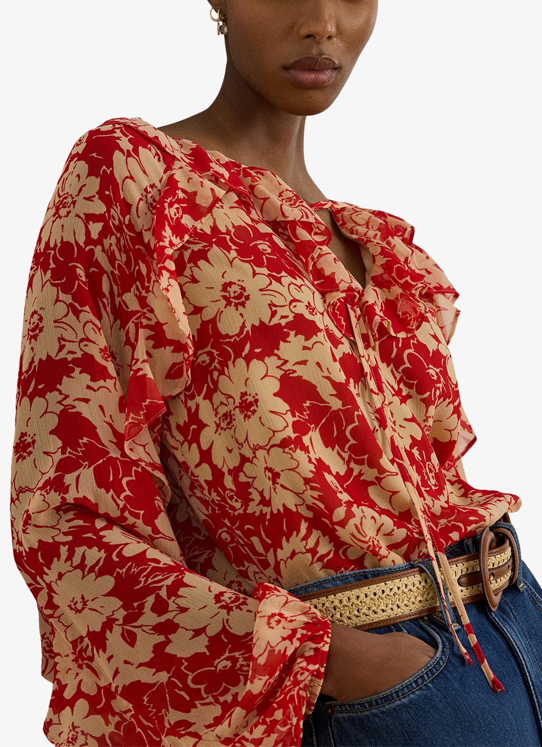Ralph Lauren Tuniek met bloemenprint met ruches - detail 2 red tan / rood