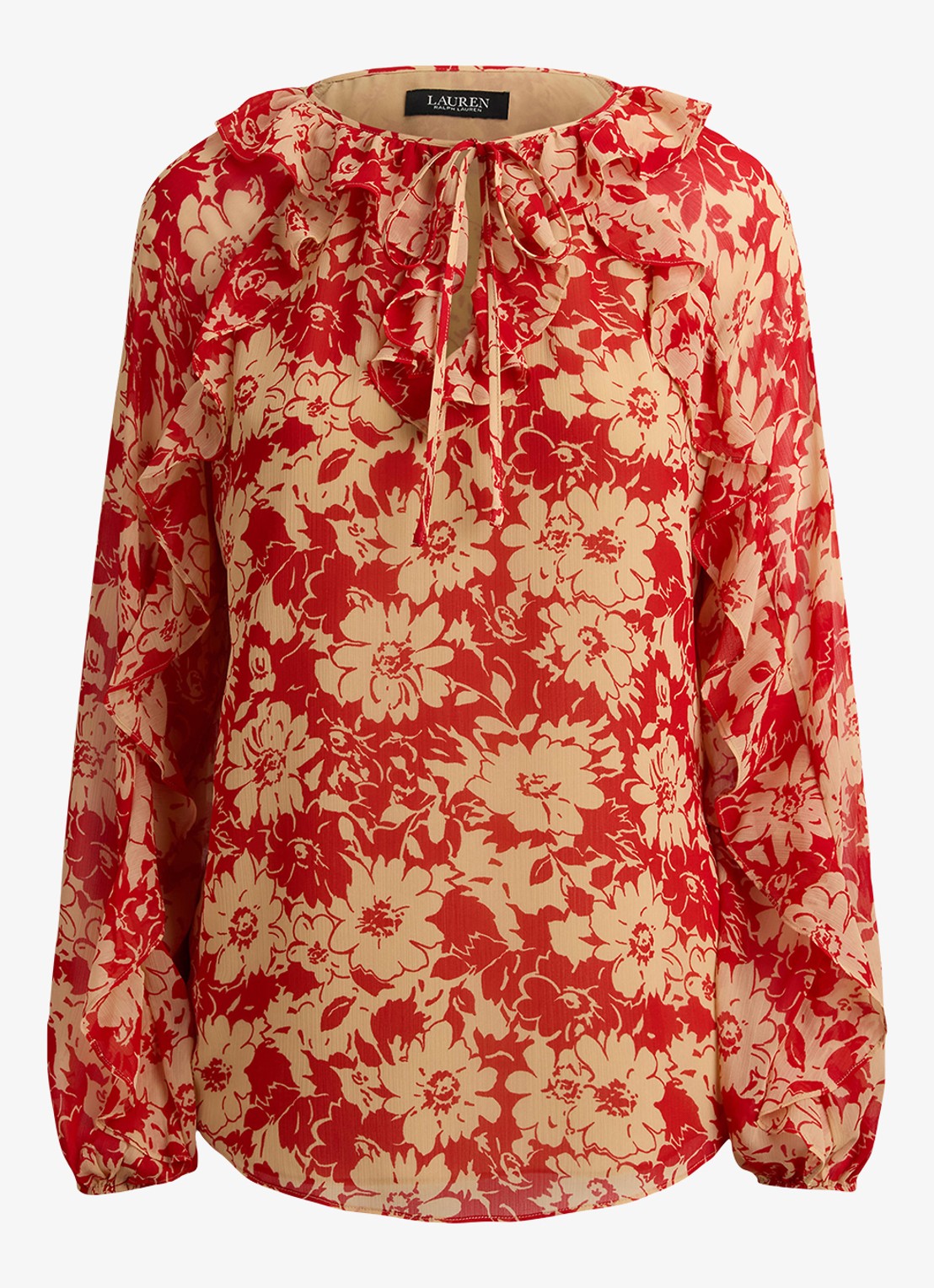 Ralph Lauren Tuniek met bloemenprint met ruches - voorkant 3 red tan / rood