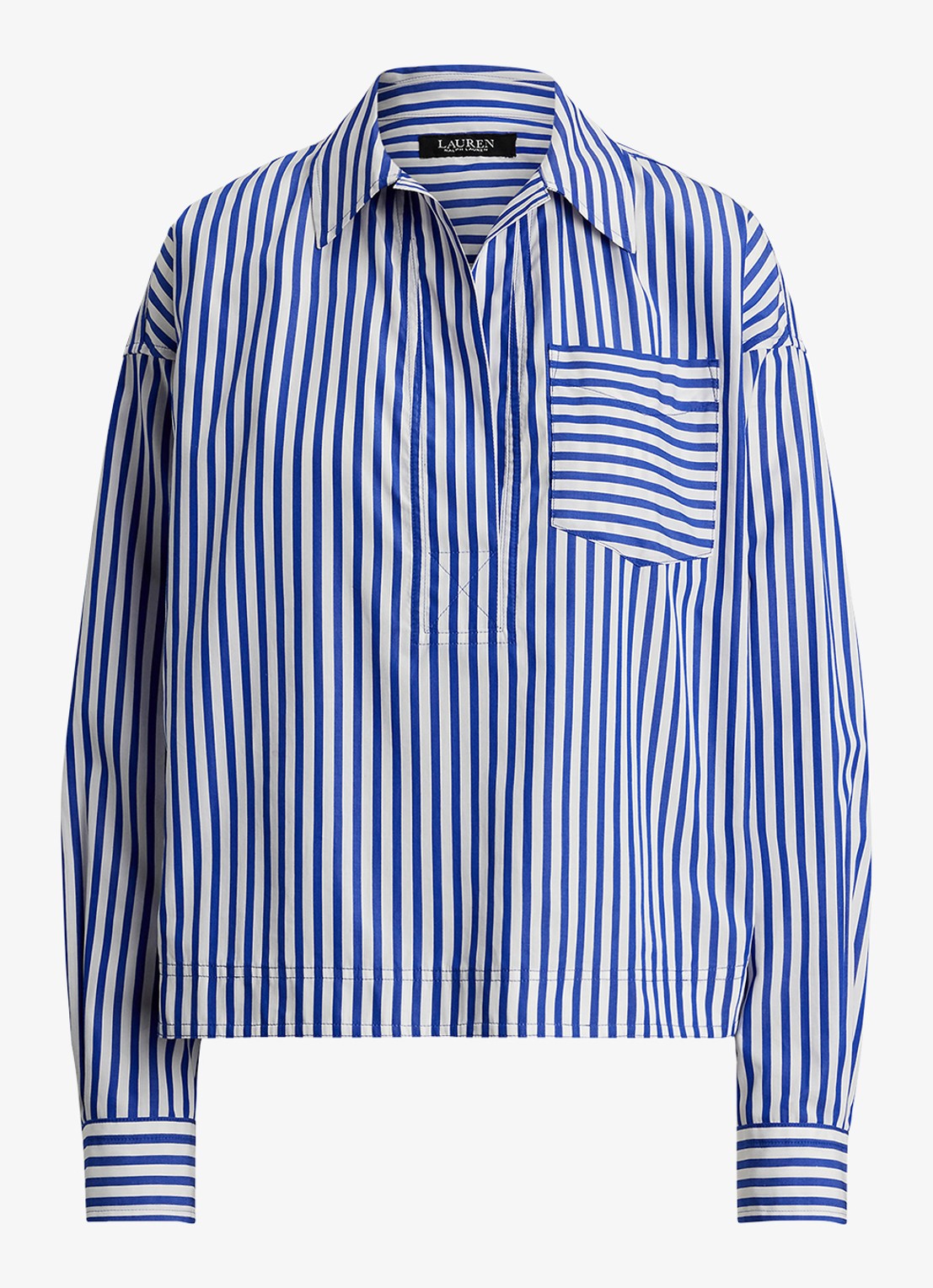 Ralph Lauren Tuniek met streepprint en borstzak - voorkant donkerblauw