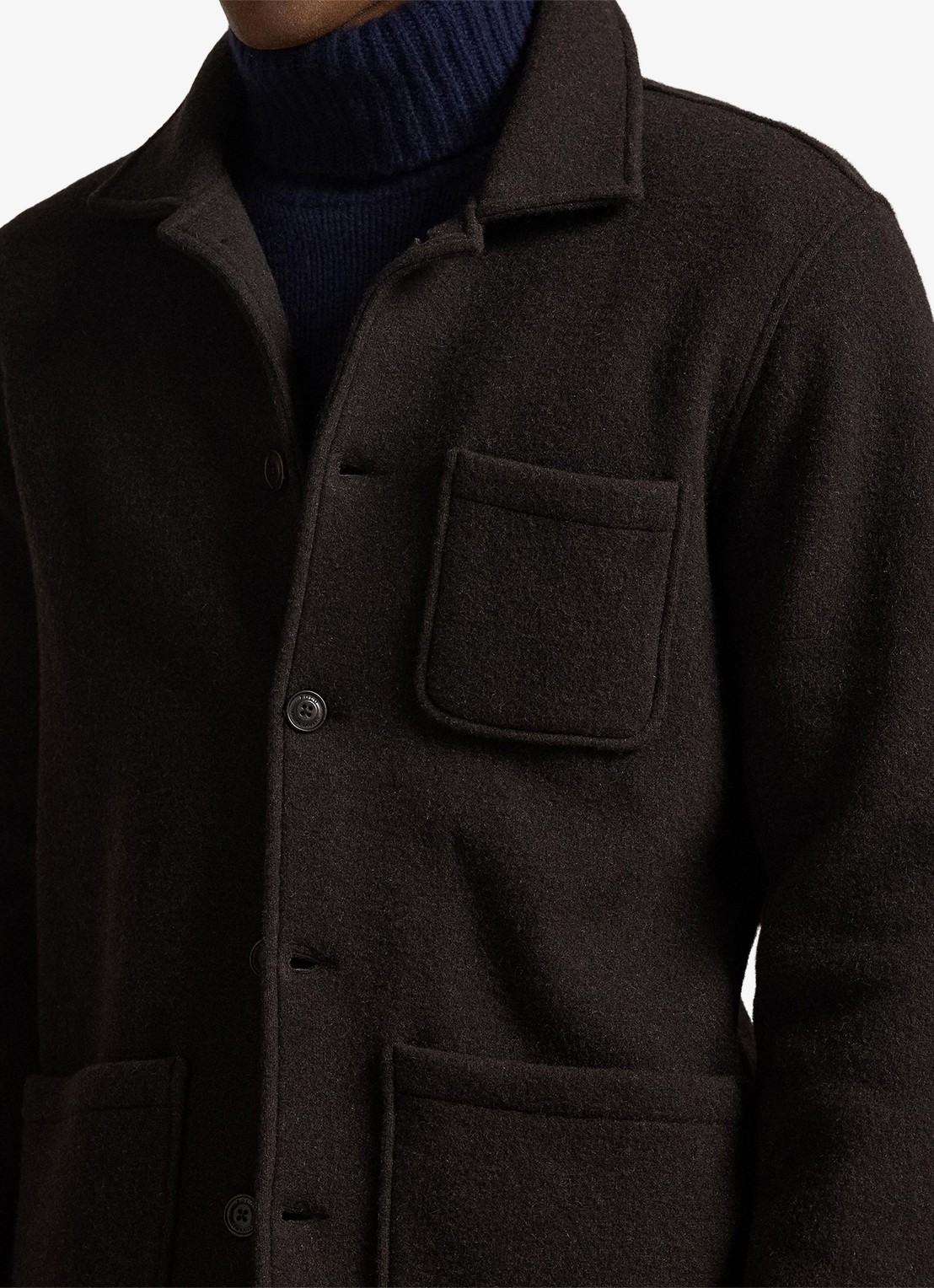 Ralph Lauren Utility overshirt in wolblend met borstzak - detail 5 dark brown heather / donkerbruin