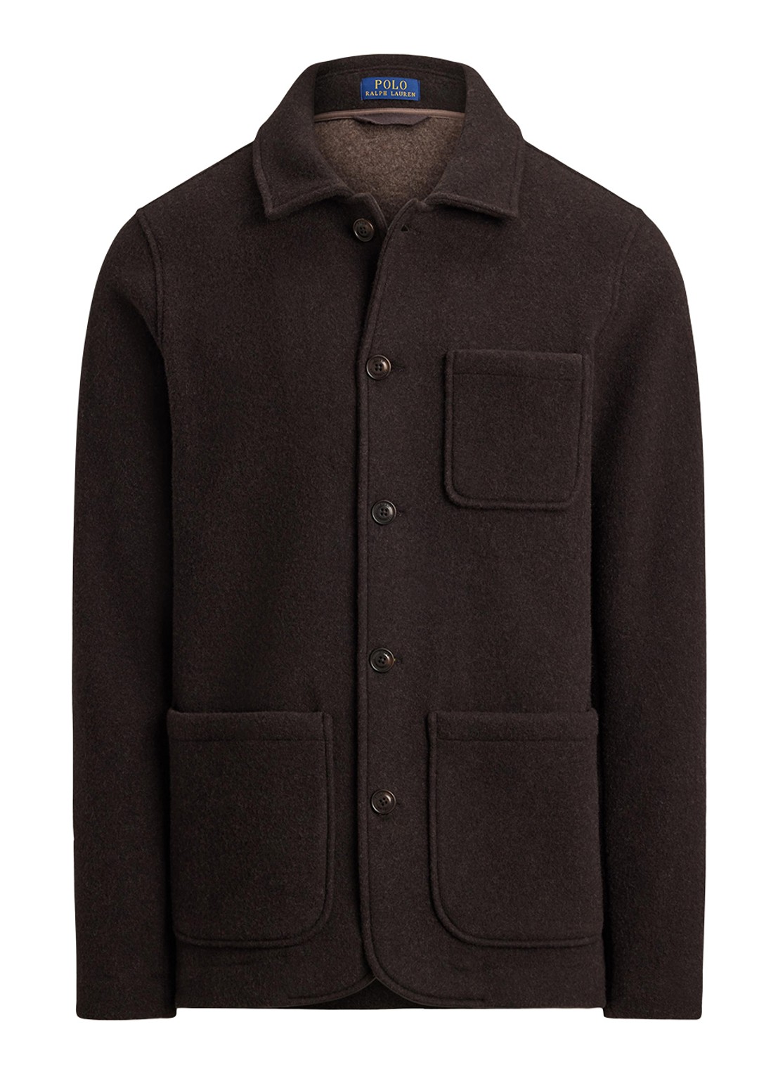 Ralph Lauren Utility overshirt in wolblend met borstzak - voorkant dark brown heather / donkerbruin
