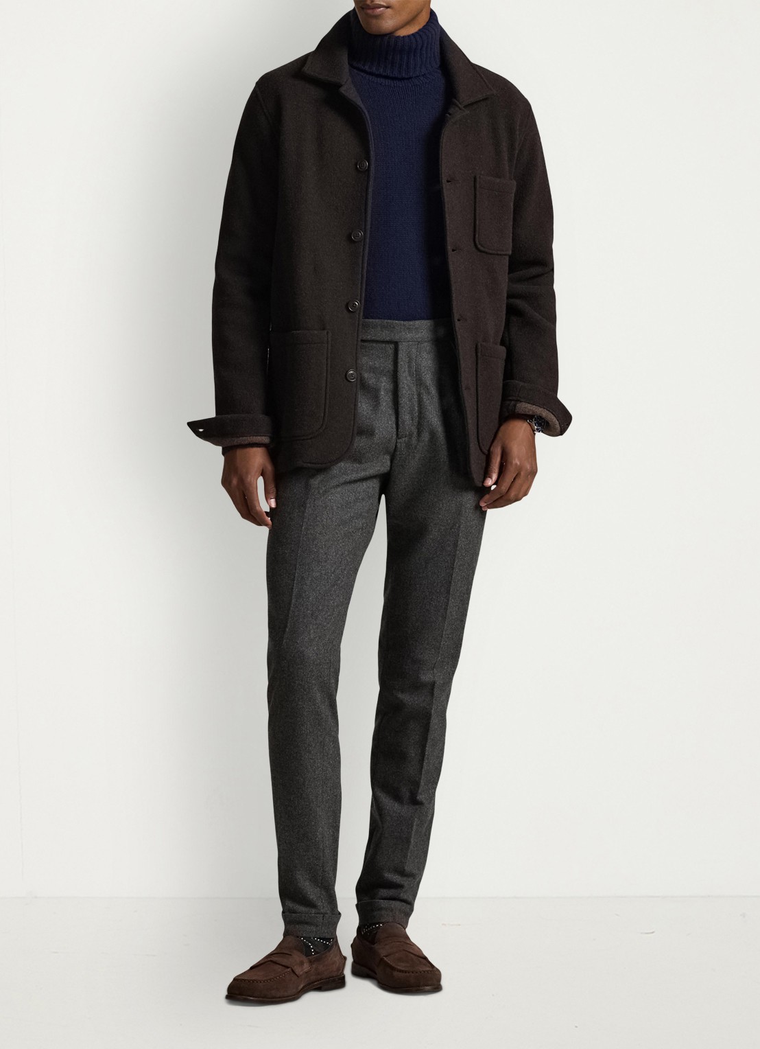 Ralph Lauren Utility overshirt in wolblend met borstzak - voorkant 2 dark brown heather / donkerbruin
