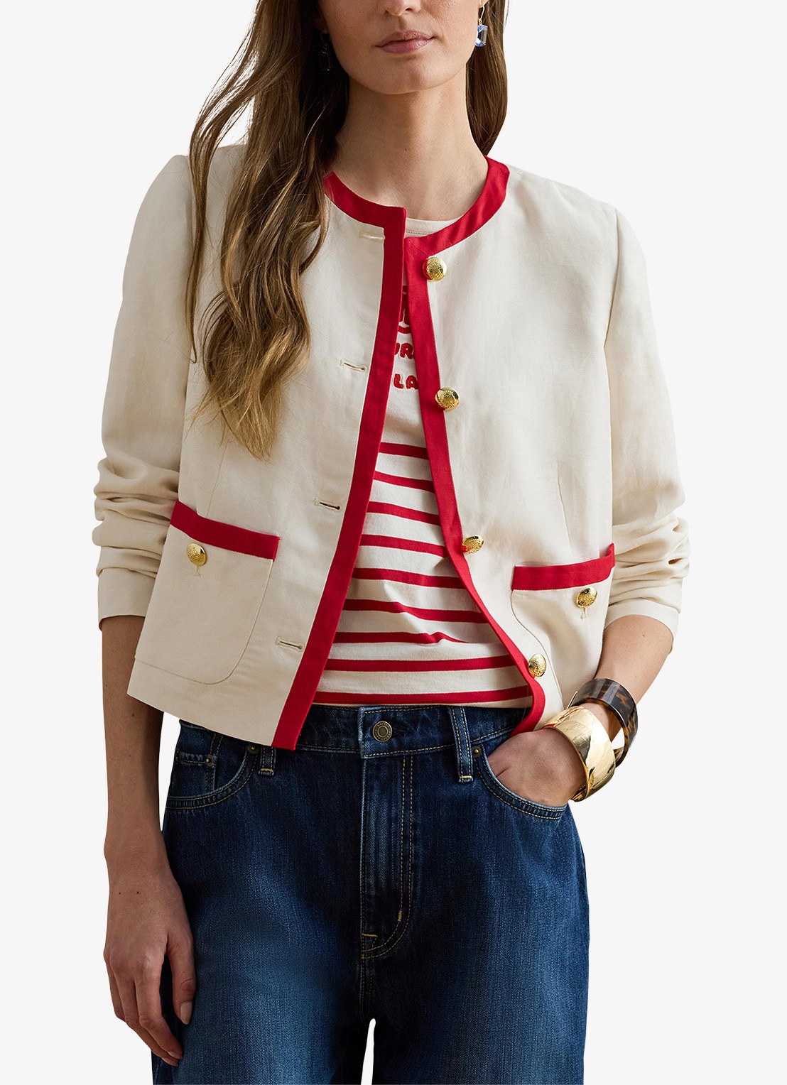 Ralph Lauren Vest in linnenblend - detail 2 mascarpone cream / creme