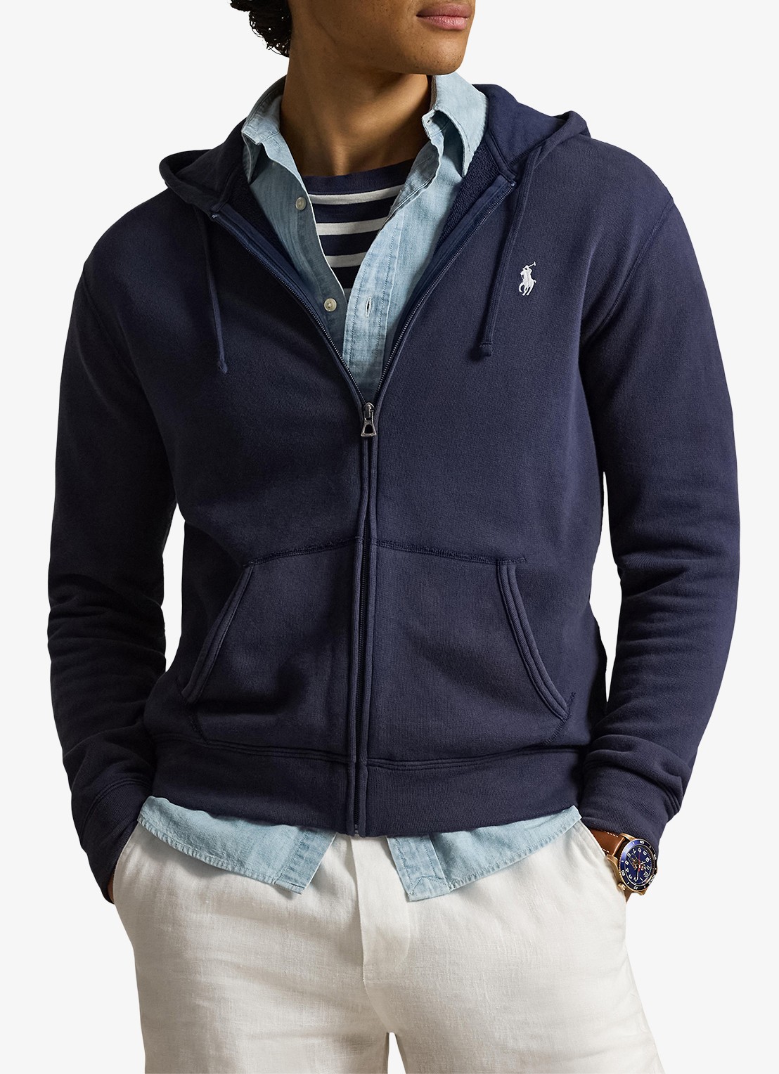 Ralph Lauren Vest met logoborduring en capuchon - detail donkerblauw